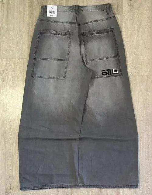 Load image into Gallery viewer, Streetwear PROTECT Jeans Y2K Mens Pants Harajuku Hip Hop Letter Embroidery Vintage Blue Baggy Jeans High Waist Wide Leg Trouser
