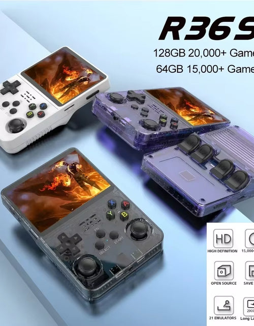 Load image into Gallery viewer, NEW R36S Retro Handheld Game Console Linux System 3.5 Inch IPS Screen Portable Pocket Video Player 64GB 128GB Games Kid Gift
