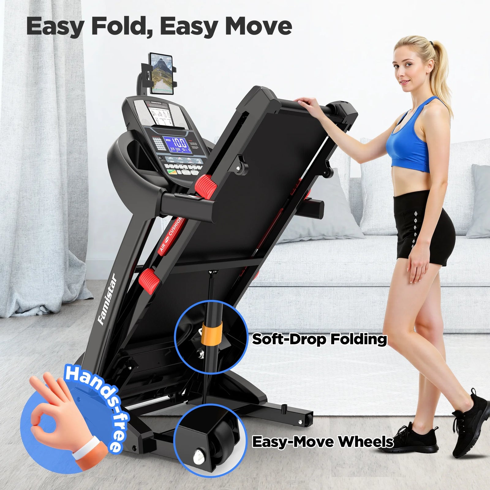 5.0HP Folding Treadmill for Home with 20 Auto Incline, Smart APP, 300Lbs, Hifi Bluetooth Speakers, 64 Programs, 12MPH Speed, Foldable Electric Treadmill Running Machine, Knee Strap Gift