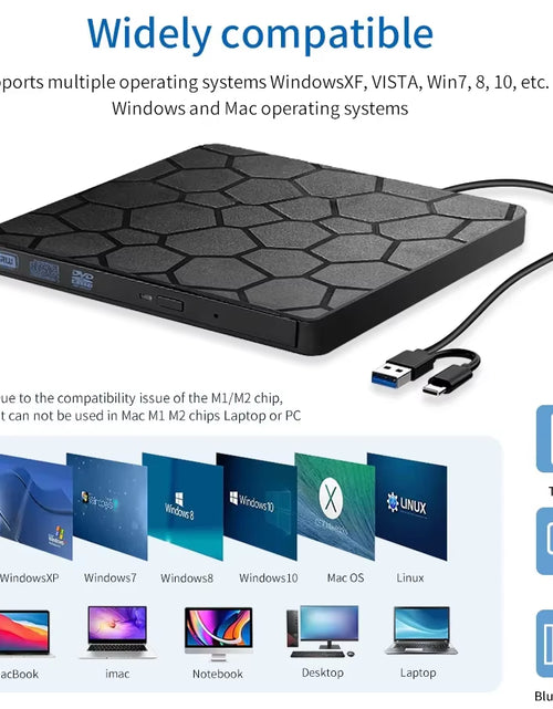 Load image into Gallery viewer, External DVD RW Drive USB 3.0 Type C 2 in 1 Interface Slim DVD CD Writer Burner Reader Player Optical Drive for Laptop PC
