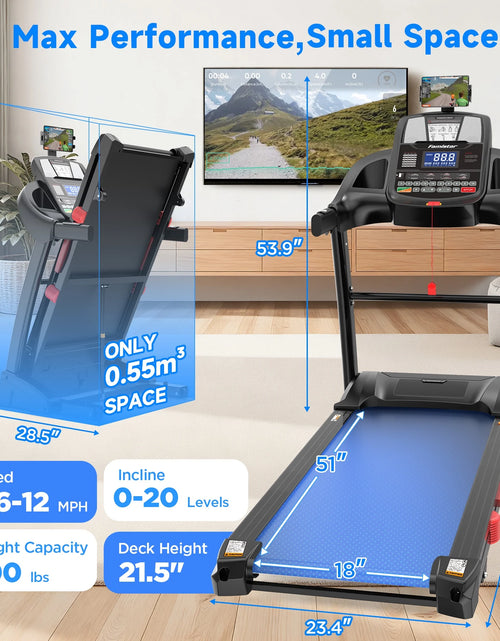 Load image into Gallery viewer, 5.0HP Folding Treadmill for Home with 20 Auto Incline, Smart APP, 300Lbs, Hifi Bluetooth Speakers, 64 Programs, 12MPH Speed, Foldable Electric Treadmill Running Machine, Knee Strap Gift
