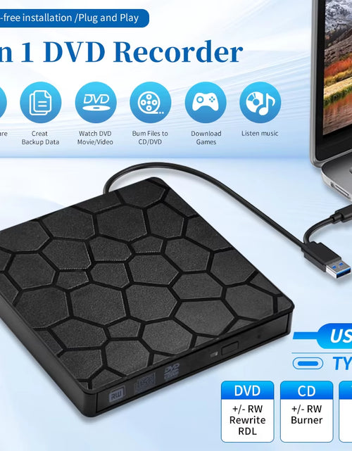 Load image into Gallery viewer, External DVD RW Drive USB 3.0 Type C 2 in 1 Interface Slim DVD CD Writer Burner Reader Player Optical Drive for Laptop PC
